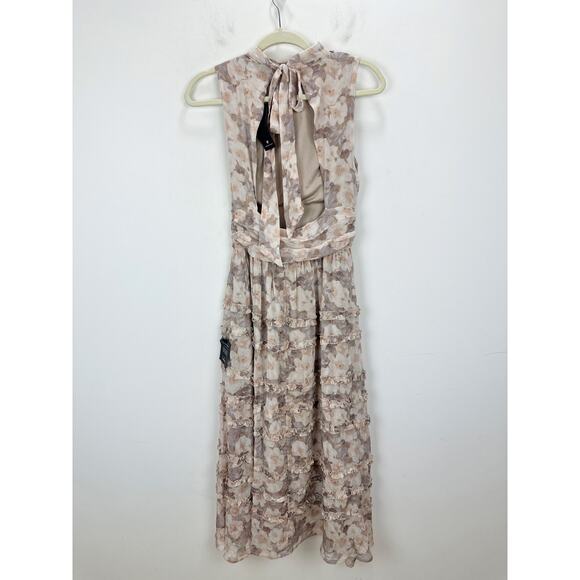 Lulus Happily Sweet Beige Floral Mock Neck Backless Midi Dress Cocktail S NWT - Picture 13 of 14